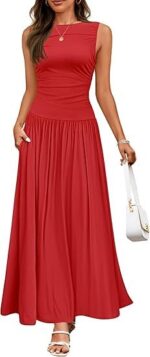 Women's Summer Sleeveless Maxi Dress Casual Round Neck Pleated Elegant Maxi Dress With Pockets - Image 10