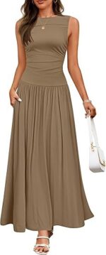 Women's Summer Sleeveless Maxi Dress Casual Round Neck Pleated Elegant Maxi Dress With Pockets - Image 6
