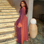Women's Lightweight Sheer High-Low Skirt Round Neck Ruffled Long Sleeve Dress - Image 4