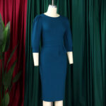 Women's Bodycon Pencil Dress Round Neck 3 4 Sleeve Peplum Wear To Work Office Dress - Image 4