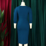 Women's Bodycon Pencil Dress Round Neck 3 4 Sleeve Peplum Wear To Work Office Dress - Image 10