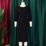Women's Bodycon Pencil Dress Round Neck 3 4 Sleeve Peplum Wear To Work Office Dress - Image 7