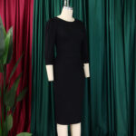 Women's Bodycon Pencil Dress Round Neck 3 4 Sleeve Peplum Wear To Work Office Dress - Image 3