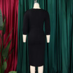 Women's Bodycon Pencil Dress Round Neck 3 4 Sleeve Peplum Wear To Work Office Dress - Image 5