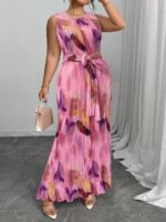 Plus-size Womens Round-neck Pleated Dress With A Traditional Chinese-style Print - Image 4