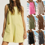 Women Sleeveless Shorts Jumpsuit With Pockets Fashion Beach Pants Summer Clothing - Image 7