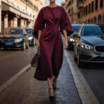 Loose Batwing Sleeve Dress Fashion Waist-tighted Solid Color Elegant Dresses For Women Clothing - Image 5