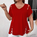 Women's Plus Size Criss Cross Short Sleeve V Neck T-Shirt Tops - Image 9