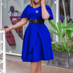 Women's Clothes Flared Sleeves Solid Color Plus Size Dress