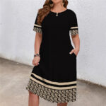 Comfortable Round Neck Fashion Elegant Contrast Color Short Sleeve Dress - Image 2