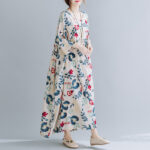 Plus Size Loose Panel Cotton Linen Print Short Sleeve Dress - Image 4