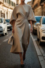 Loose Batwing Sleeve Dress Fashion Waist-tighted Solid Color Elegant Dresses For Women Clothing - Image 10