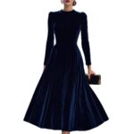 Velvet Round Neck Long Sleeve Velvet A-line Dress - Image 5