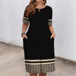 Comfortable Round Neck Fashion Elegant Contrast Color Short Sleeve Dress - Image 8