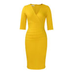 V-neck Temperament Sheath Plus Size Solid Color Dress - Image 4