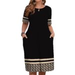 Comfortable Round Neck Fashion Elegant Contrast Color Short Sleeve Dress - Image 3
