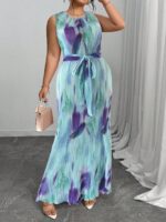Plus-size Womens Round-neck Pleated Dress With A Traditional Chinese-style Print - Image 3