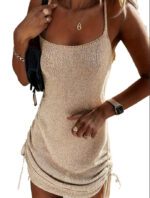 Europe And America Cross Border New Knitted Women Clothing Hollow Slim Strap Dress - Image 3