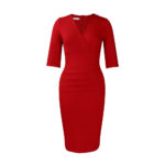 V-neck Temperament Sheath Plus Size Solid Color Dress - Image 6