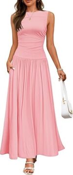 Women's Summer Sleeveless Maxi Dress Casual Round Neck Pleated Elegant Maxi Dress With Pockets - Image 9