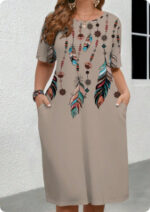 Comfortable Round Neck Fashion Elegant Contrast Color Short Sleeve Dress - Image 7