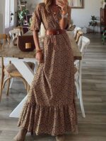 Women's Printed Short-sleeved Corset Long Plus Size Dress - Image 8