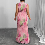 Plus-size Womens Round-neck Pleated Dress With A Traditional Chinese-style Print - Image 5