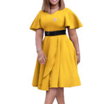 Women's Clothes Flared Sleeves Solid Color Plus Size Dress - Image 9