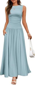 Women's Summer Sleeveless Maxi Dress Casual Round Neck Pleated Elegant Maxi Dress With Pockets - Image 5