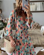Women's Printed Short-sleeved Corset Long Plus Size Dress - Image 3