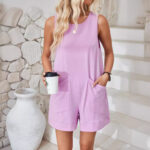 Women Sleeveless Shorts Jumpsuit With Pockets Fashion Beach Pants Summer Clothing - Image 2