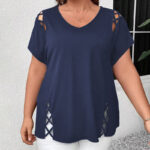 Women's Plus Size Criss Cross Short Sleeve V Neck T-Shirt Tops - Image 3