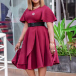 Women's Clothes Flared Sleeves Solid Color Plus Size Dress - Image 3