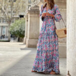 Women's Printed Short-sleeved Corset Long Plus Size Dress - Image 7