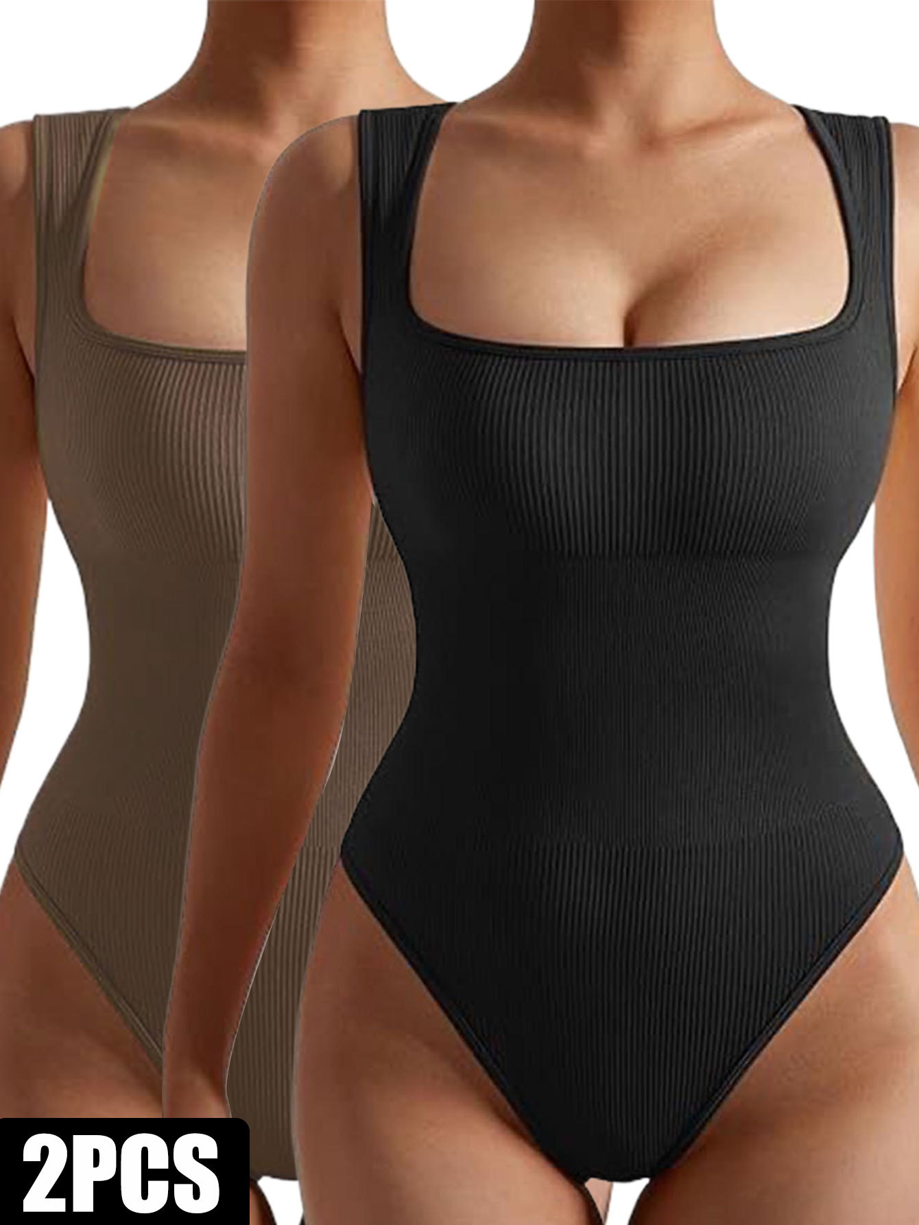 de4aac89-8f3a-4150-9d07-07ff819dfdf3.jpg 2 Pack Womens, One Piece Jumpsuits For Women, Ribbed Workout Tops For Women Clothing, Seamless Tank Tops Rompers - Image 1