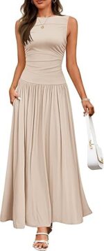 Women's Summer Sleeveless Maxi Dress Casual Round Neck Pleated Elegant Maxi Dress With Pockets - Image 8
