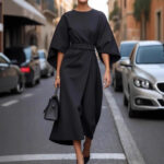 Loose Batwing Sleeve Dress Fashion Waist-tighted Solid Color Elegant Dresses For Women Clothing - Image 8